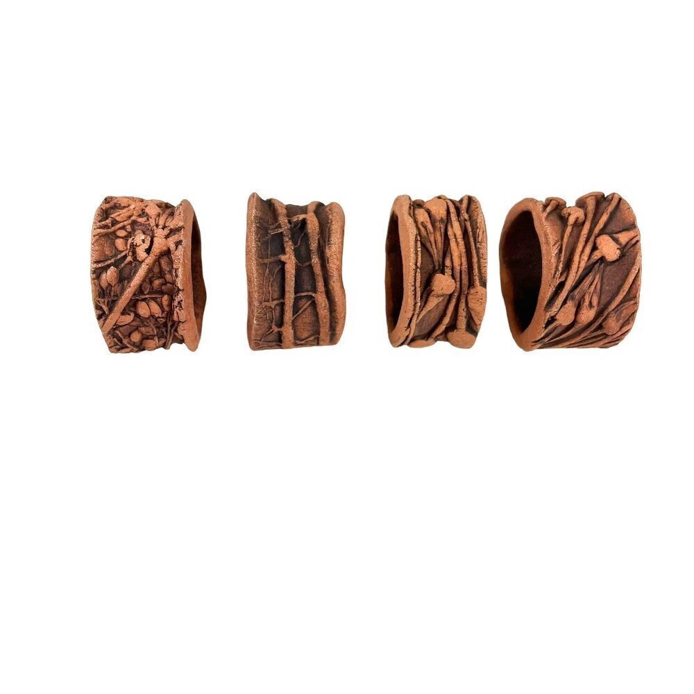 Vintage Pottery Napkin Ring Set of 4 Signed Handmade Dining NEW